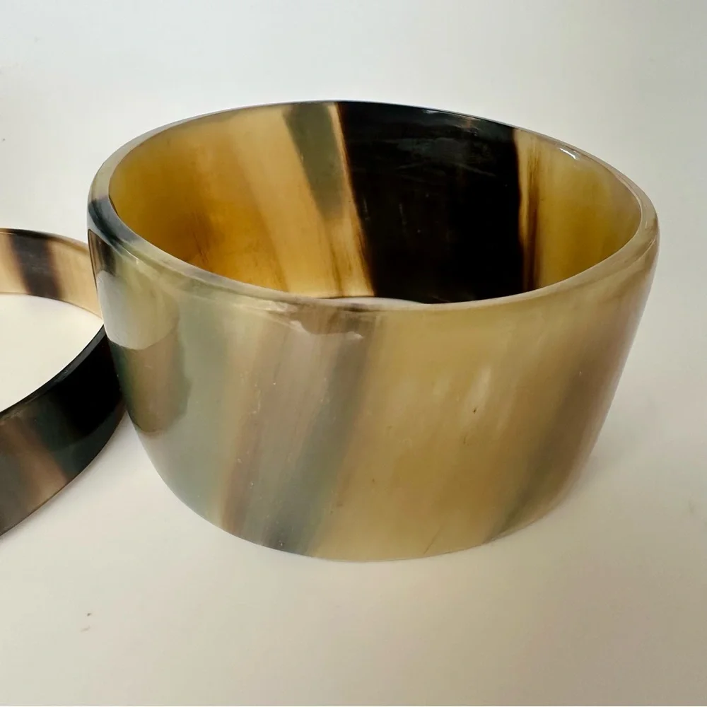 2 Vintage Natural Horn Bangle Handcrafted Bracelets, Brown Beige Black, Set